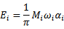 E_i = 1/π x M_i x ω_i x α_i